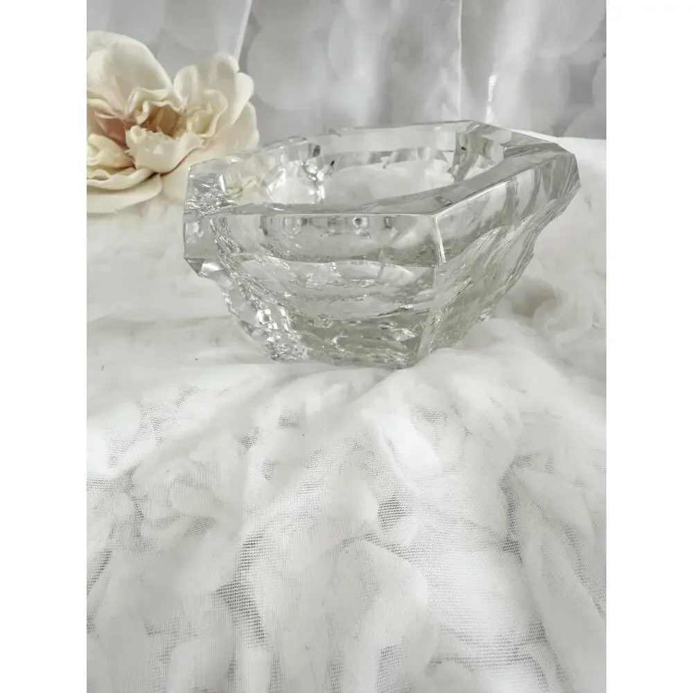Vintage Lead Crystal MCM Cigarette Ashtray Home Bar Round Heavy Modern